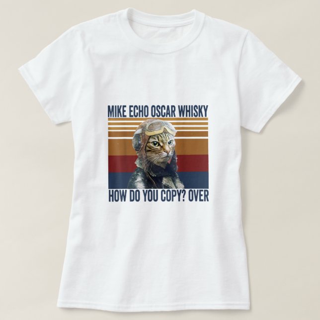 Camiseta Cat Pilot Mike Echo Oscar Whisky Como Copiar (Frente do Design)