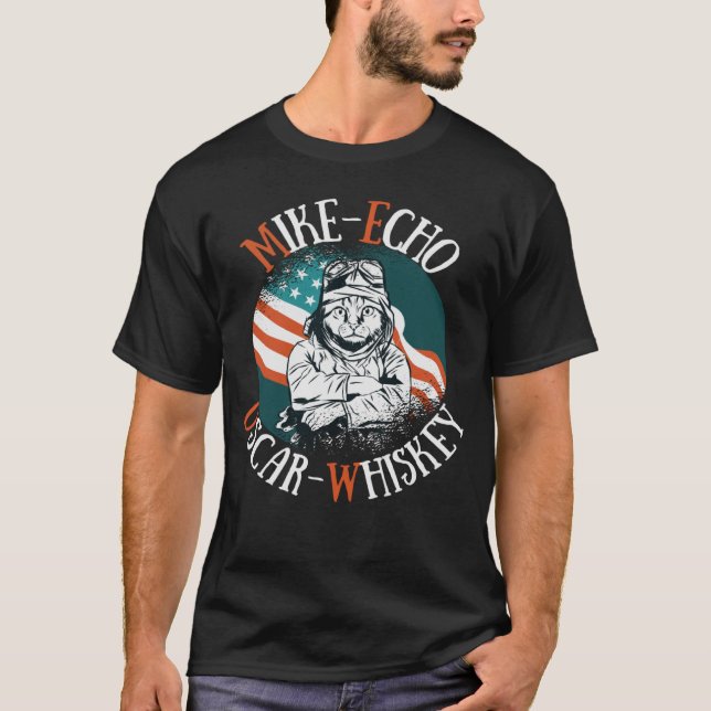 Camiseta Cat Pilot Mike Echo Tango Whiskey MEOW Cat mom or  (Frente)