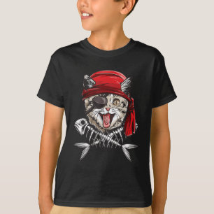Camiseta Cat Pirate Boys Men Jolly Roger Flag Skull E Cro