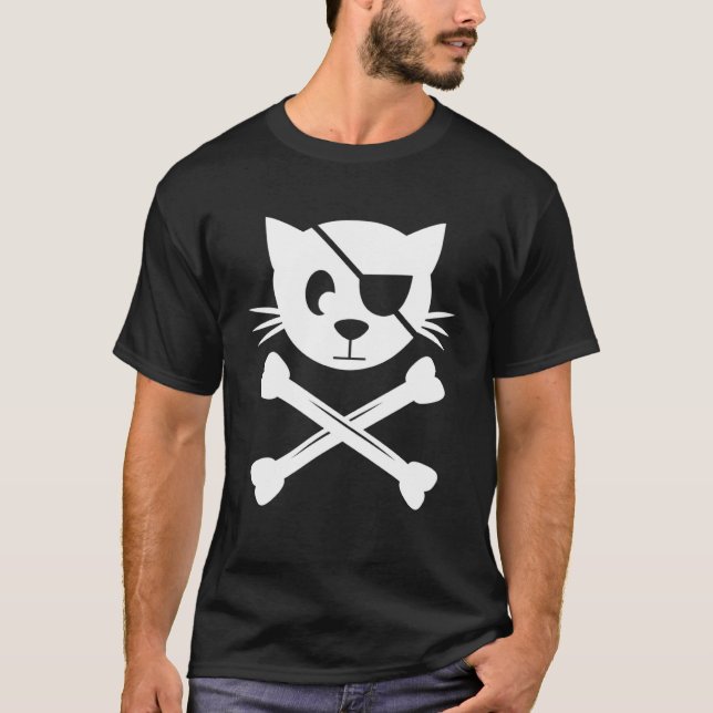 Camiseta Cat Pirate Jolly Roger Flag Skull e Crossbones (Frente)