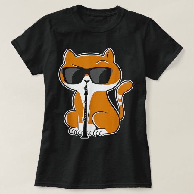 Camiseta Cat Playing Clarinet Kitty Marching Band Clarinet  (Frente do Design)