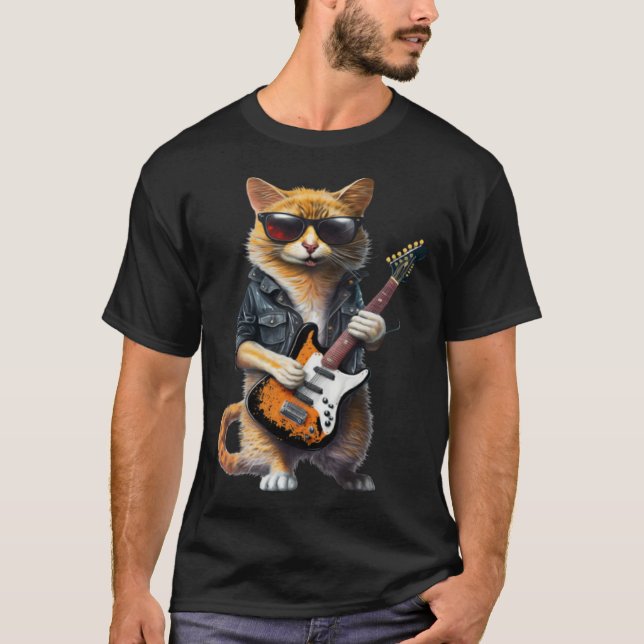 Camiseta Cat Playing Electric Guitar  Animal Cat  Guitar (Frente)