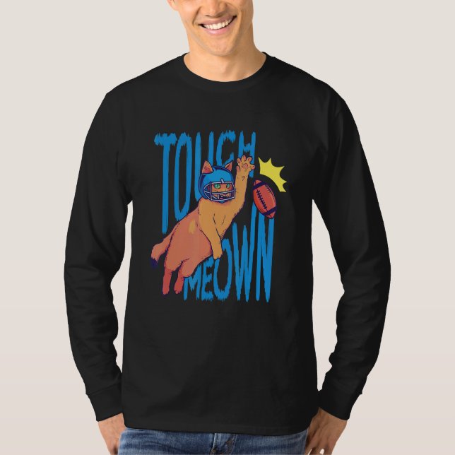 Camiseta Cat Playing Football Touchdown Meown Graphic Crewn (Frente)