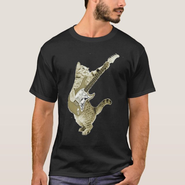 Camiseta Cat Playing Guitar Kitten Guitarist Rockstar (Frente)