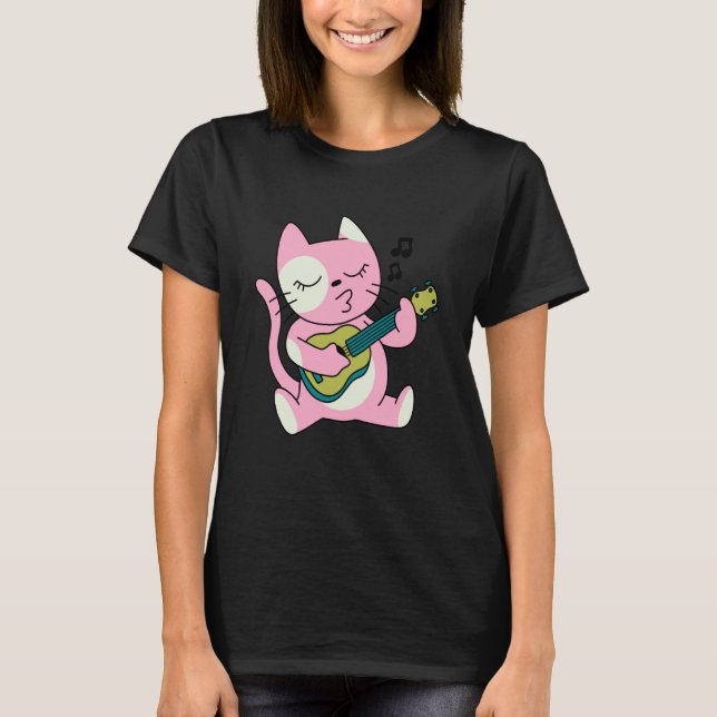 Camiseta cat playing guitar music (Frente)