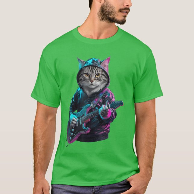Camiseta Cat Playing Guitar Rock and Roll Rock Star for Men (Frente)