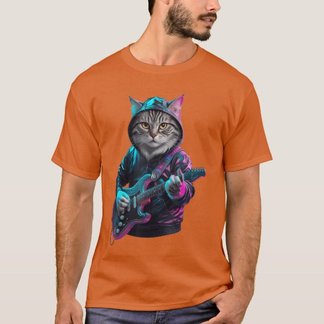 Camiseta Cat Playing Guitar Rock and Roll Rock Star for Men (Frente)