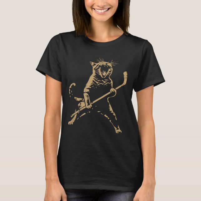 Camiseta Cat Playing Ice Hockey  (Frente)