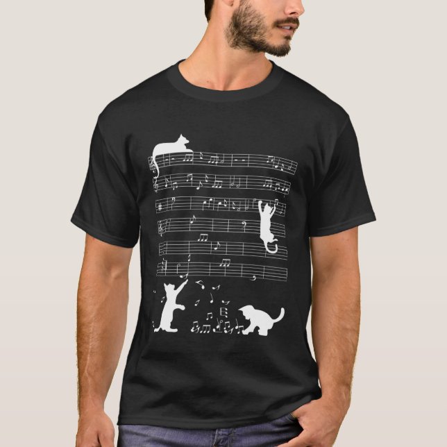 Camiseta Cat Playing Music Note  Clef Musician Music Women  (Frente)