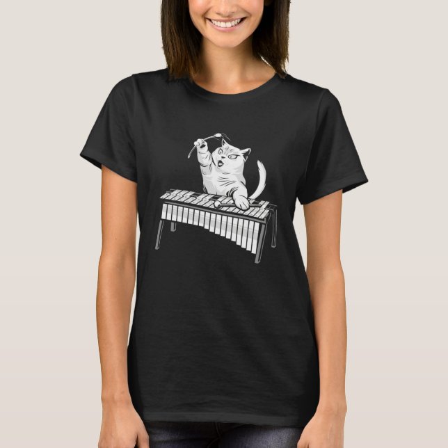 Camiseta Cat Playing Percussion Musical Instrument Xylophon (Frente)