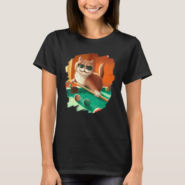 Camiseta Cat Playing Pool Billiards in Lounge Cool   Cats (Frente)