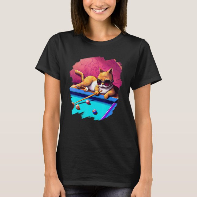 Camiseta Cat Playing Pool Billiards in Lounge Cool  Cats 2 (Frente)