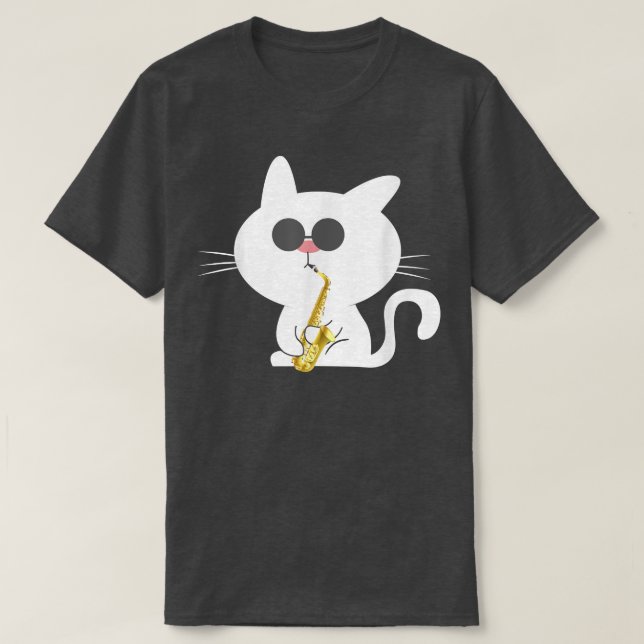 Camiseta Cat Playing Saxofone Music Lover (Frente do Design)