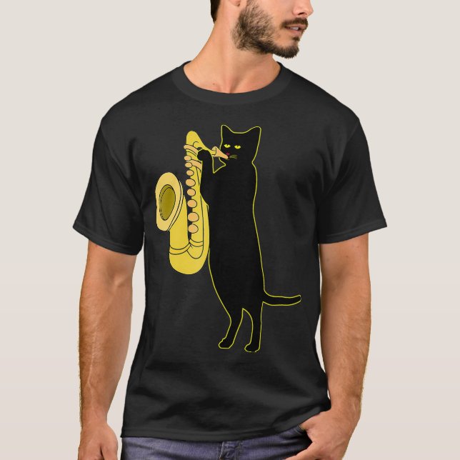 Camiseta Cat Playing Saxophone   Cool Wind Instrument Sax (Frente)