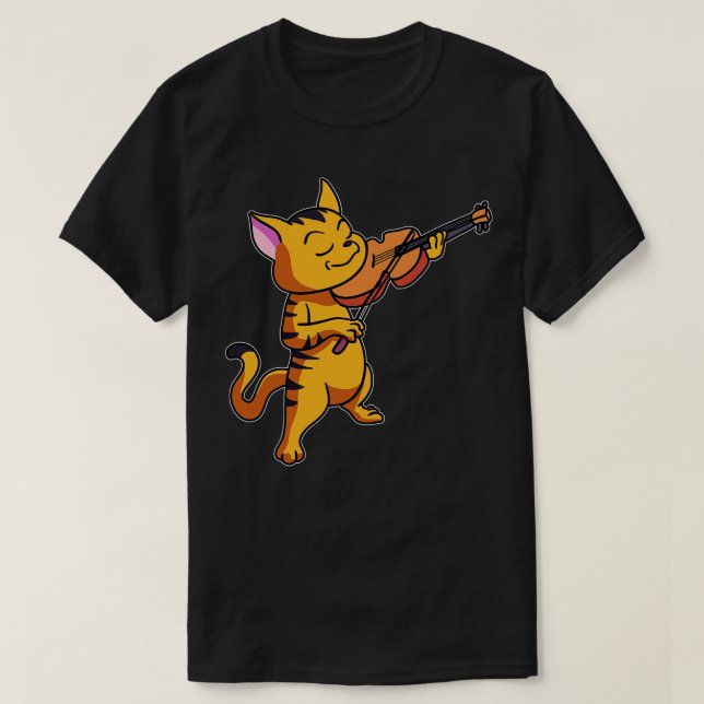 Camiseta Cat Playing String Violin Engraçado Violino Gatinh (Frente do Design)