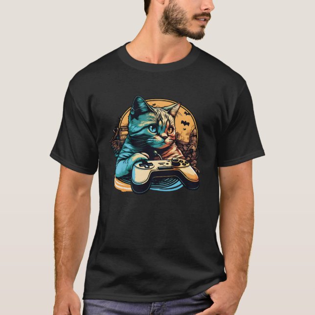 Camiseta Cat Playing Video Games For Cat  And Gamers  2 (Frente)