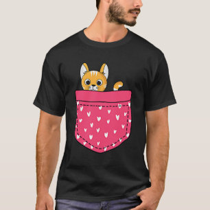 Camiseta Cat Pocket Heart Dia de os namorados Love Kids