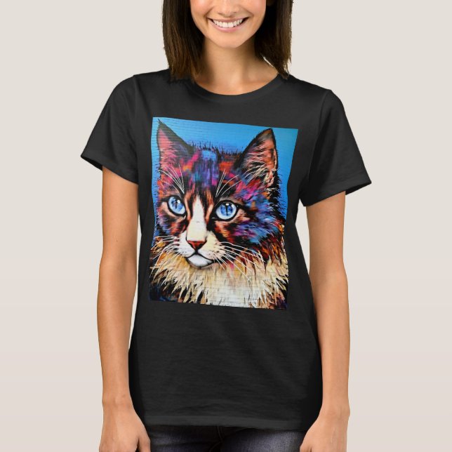 Camiseta Cat Portrait Street Art Style (Frente)
