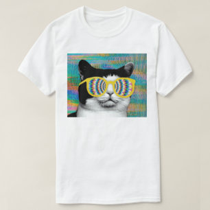 CAMISETA CAT PSICADÉLICO COM ÓCULOS DE SOL