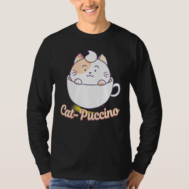 Camiseta Cat Puccino Cappucccino Gato Gatinho Café Bebida (Frente)