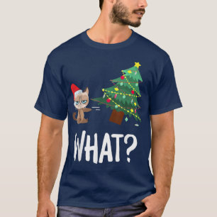 Camiseta Cat Pushing Christmas Tree Over Funny What Cat Chr