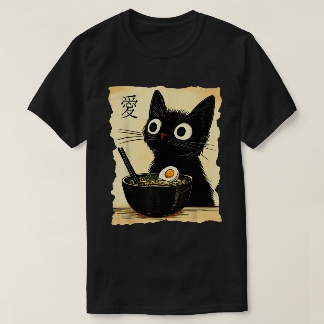 Camiseta Cat Ra Ramen Noodles Japonês Anime Kawaii (Frente do Design)