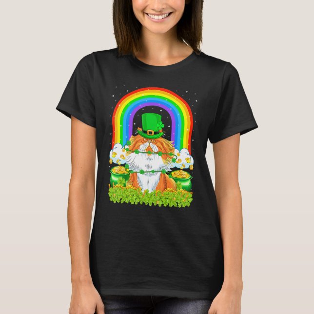 Camiseta Cat Rainbow Leprechaun Persa Cat Rua Patrick (Frente)