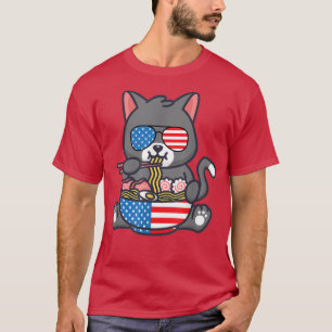 Camiseta Cat Ramen American Anime Flag 4 De Julho Funny Pa