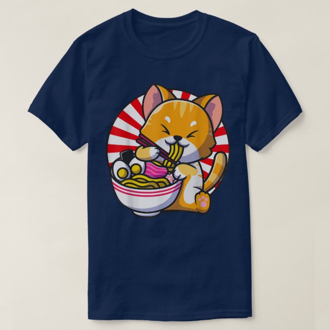 Camiseta Cat Ramen Bowl Anime Japanese Noodles Kawaii Neko  (Frente do Design)