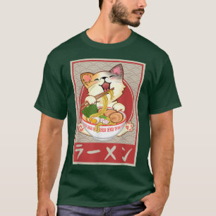 Camiseta Cat Ramen Bowl Anime japonês Noodles Kawaii Neko
