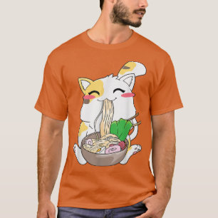 Camiseta Cat Ramen Bowl Anime japonês Noodles Kawaii Neko
