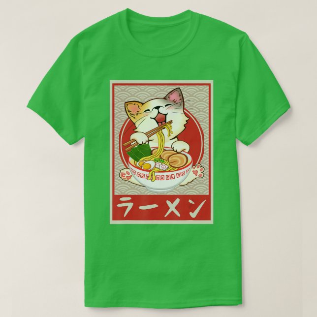 Camiseta Cat Ramen Bowl Anime japonês Noodles Kawaii Neko (Frente do Design)