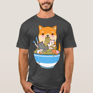 Camiseta Cat Ramen Dog Shiba Inu Japanese Kawaii Cute Anime