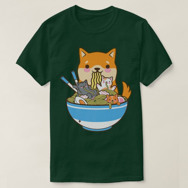 Camiseta Cat Ramen Dog Shiba Inu Japonês Kawaii - Anime (Frente do Design)