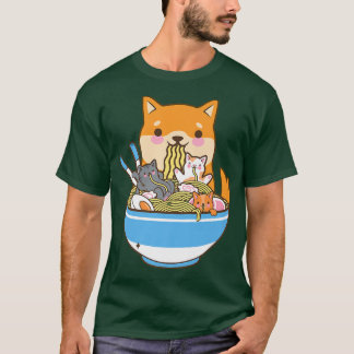 Camiseta Cat Ramen Dog Shiba Inu Japonês Kawaii - Anime