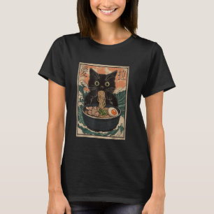 Camiseta Cat Ramen Excelente de Arte Japonês Wave Kanagawa