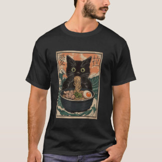 Camiseta Cat Ramen Excelente de Arte Japonês Wave Kanagawa