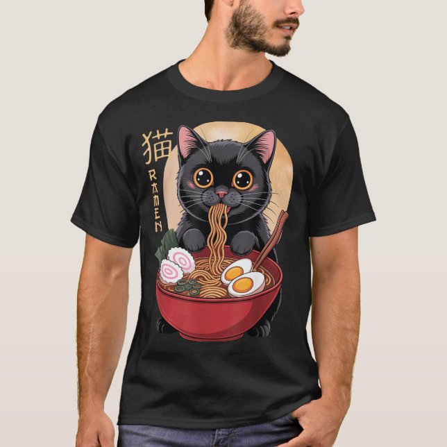 Camiseta Cat Ramen Funny Graphic Tees Japanese Kawaii Cat A (Frente)