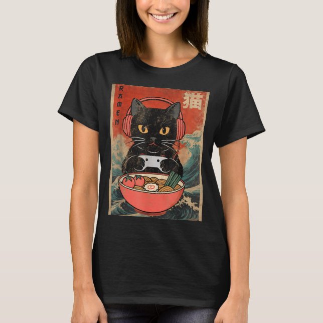 Camiseta Cat Ramen Japanese Funny Graphic Kawaii Anime  (Frente)