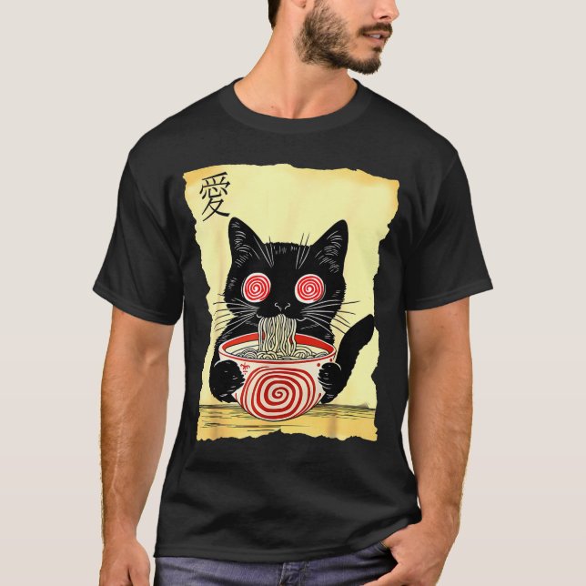 Camiseta Cat Ramen Japanese Funny Graphic Tees Kawaii Anime (Frente)