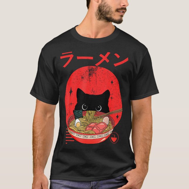 Camiseta Cat Ramen Japanese Funny Graphic Tees Kawaii Cat A (Frente)