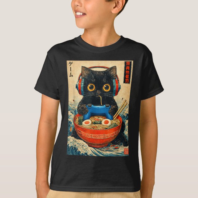 Camiseta Cat Ramen Japanese Funny Graphic Tees Kawaii Cat A (Frente)