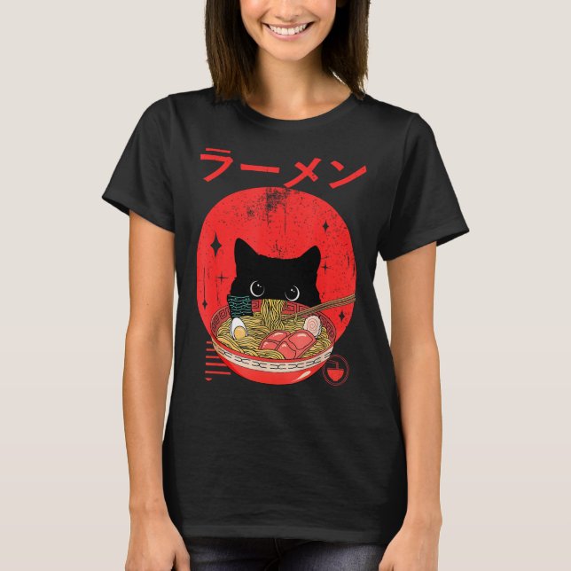 Camiseta Cat Ramen Japanese Funny Graphic Tees Kawaii Cat A (Frente)