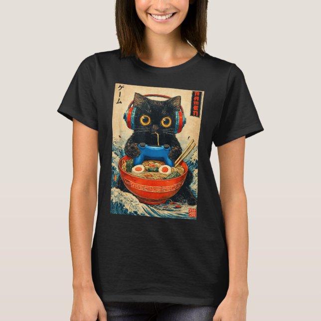 Camiseta Cat Ramen Japanese Funny Graphic Tees Kawaii Cat A (Frente)