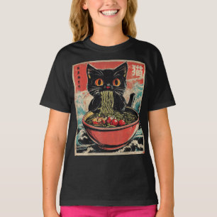 Camiseta Cat Ramen Japonês Engraçado Gráfico Kawaii Anime G