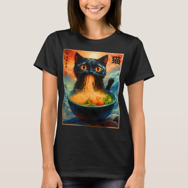 Camiseta Cat Ramen Japonês Kawaii Cat Anime Cat Ramen (Frente)