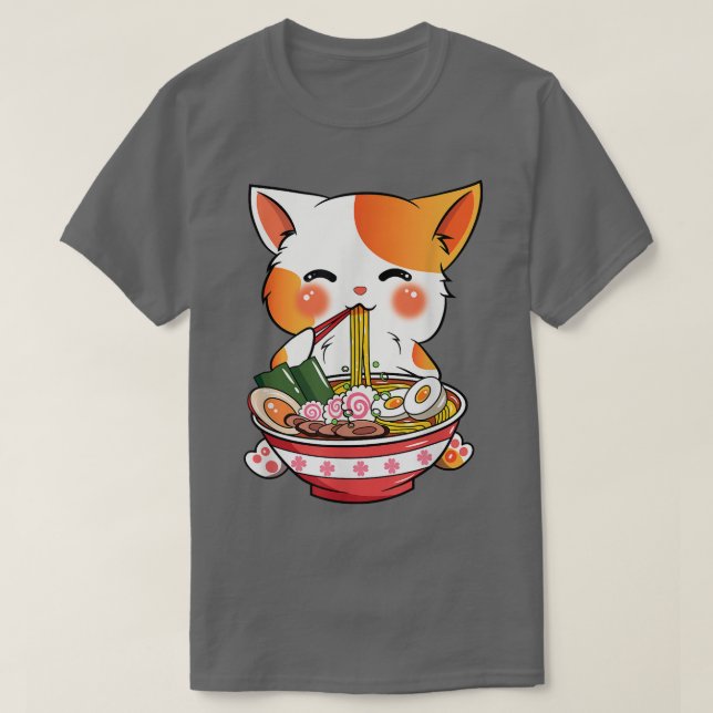 Camiseta Cat Ramen Kids Teen Girls Japonês Kawaii Anime L (Frente do Design)