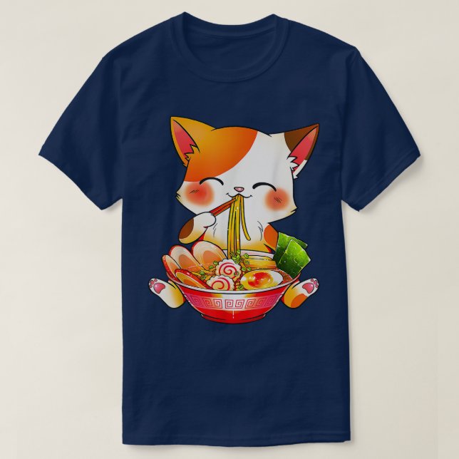 Camiseta Cat Ramen Neko Anime Kawaii Comida Japonês Present (Frente do Design)