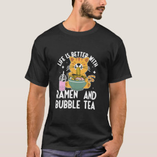 Camiseta Cat Ramen Noodle Boba Bubble Tea Japonês Kawaii A