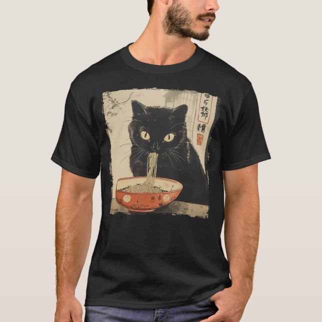 Camiseta Cat Ramen Noodle Japanese Art Anime Manga Kawaii C (Frente)